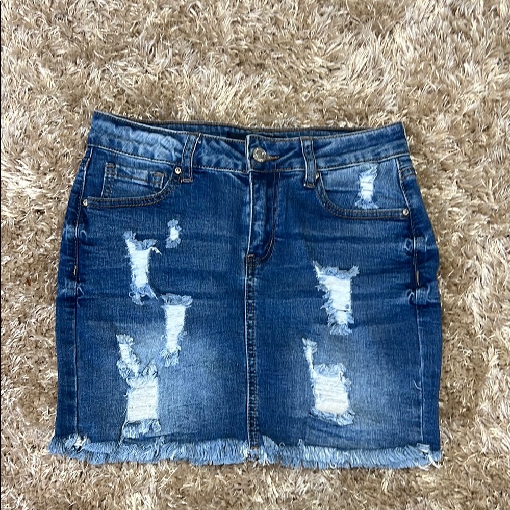 Distressed Denim Skirt